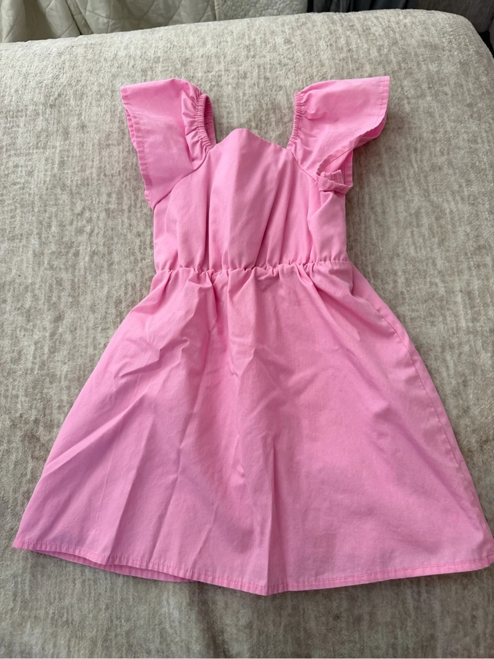 Girls Pink Flutter Sleeve Bow Dress |